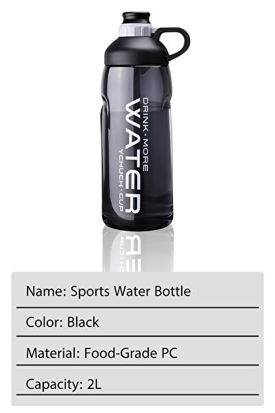water Sports Bottle Outdoor 2000ml Large Capacity Bottle Plastic Black 31x10x10cm