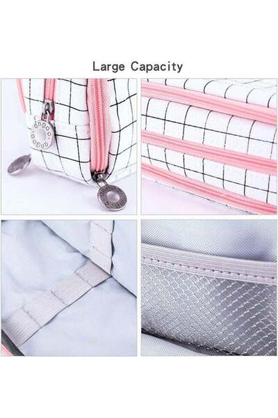 fulina Cute Plaid Pencil Case Large Striped Makeup Pouch Cosmetic Organizer Bags 3 Layer Zipper Pen Holder