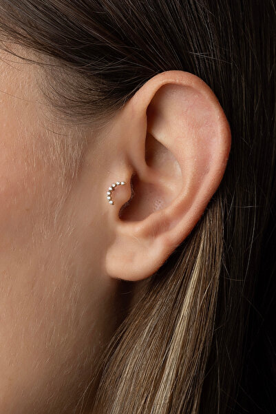 Safir Kuyumculuk Altın Taşlı Ay Tragus Piercing