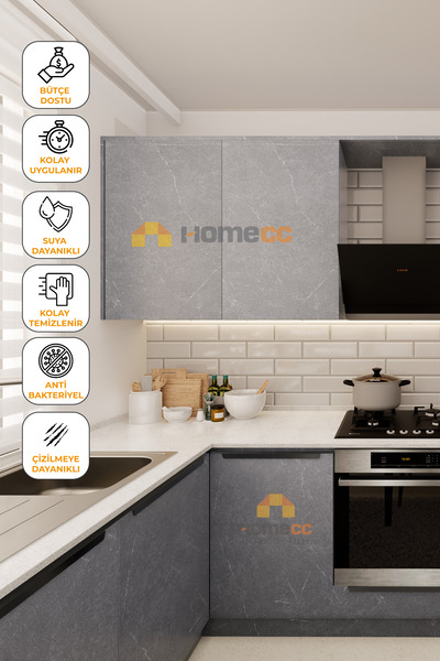 HOMECC İNTERİOR Yapışkanlı Folyo - Gri Kaya PVC Mermer Panel Kaplama Kağıdı - Mobilya Duvar Kapı - 120cm Gen - ST686