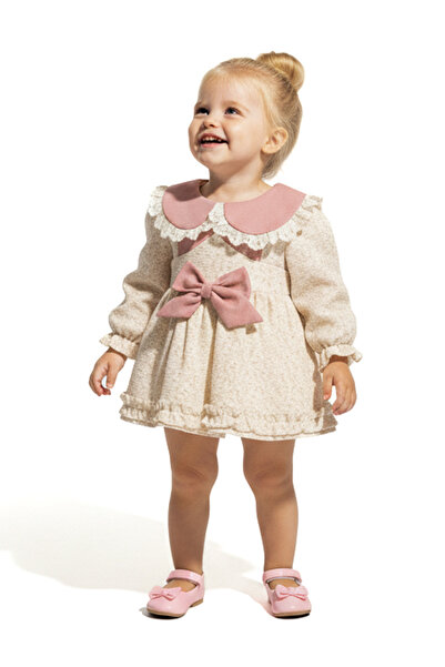 Baby Animals Kız Bebek Elbise Kız Çocuk Elbise Yakalı Doğum Günü Parti Düğün Özel Gün Uzun Kol Astarlı Çiçekli