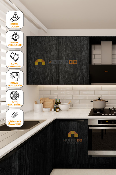 HOMECC İNTERİOR Antrasit Ahşap Yapışkanlı Kaplama Folyo 120 cm – Mobilya, Duvar, Kapı, Mutfak İçin – PW703 - PW703