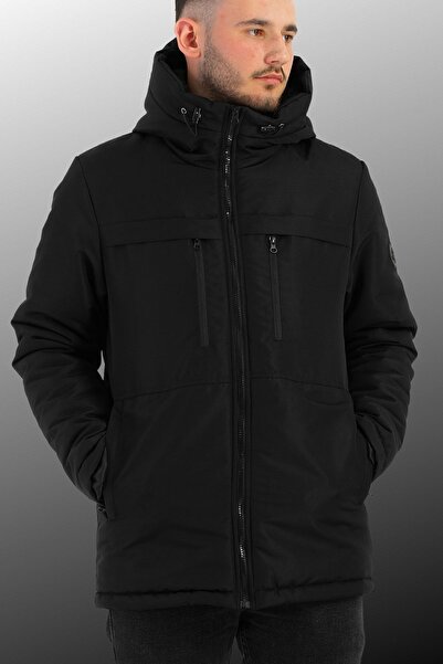 QAWWA Palton, haină și parka pentru sport de iarnă, neagră, rezistentă la vânt, cu glugă