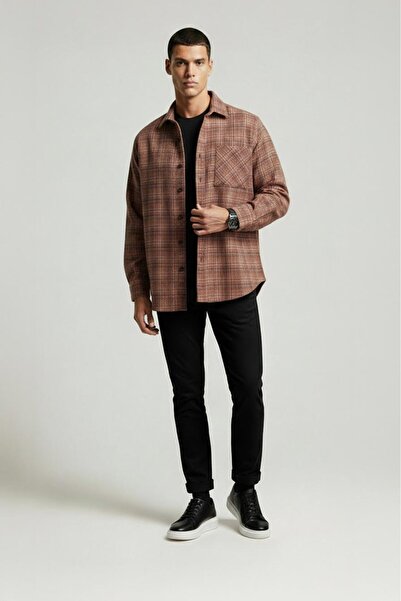 Etikmen Tile Straw Patterned Oversize Men's Shirt