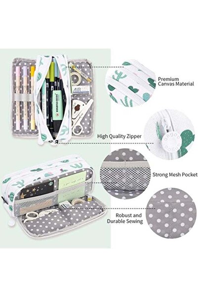 fulina Large Pencil Case Big Capacity 3 Compartments Canvas Pencil Pouch for Teen Boys Girls Students