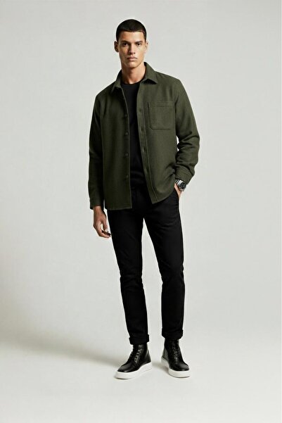 Etikmen Haki Düz Oversize Oduncu Erkek Gömlek