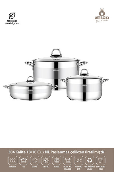 Amboss Valeria 6 Piece Stainless Steel Pot Pan Set Compatible with All Stoves