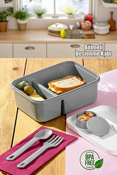 Righton وعاء غداء ملون بقسمين - مع طقم ملعقة وشوكة وعلبة ملح، حاوية طعام مانع...