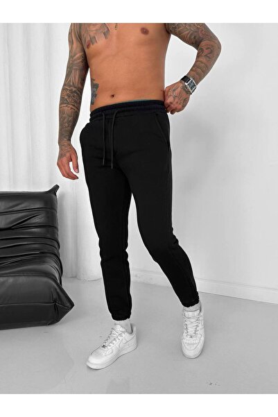 İLKCET MODA Унисекс черни широки панталони с еластични крачоли