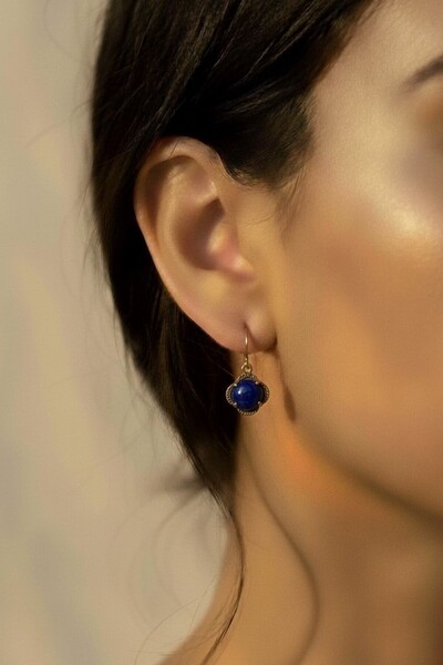 Süspüs Accessories Lapis Stone Flower Model Authentic Earrings