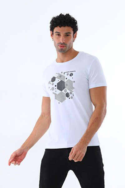 Piyera Tricou cu mânecă scurtă pentru bărbați, din țesătură jerseu albă, cu i...