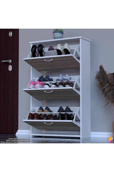 Modilayn WEST Antre 72x116x26 cm’ lik 3 Düşer Kapak 6 Göz Bölmeli Ayakkabılık