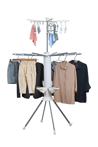 Lawazim Double Layer Rotating Clothes Drying Rack with Shoe Rack - 112x112x172cm