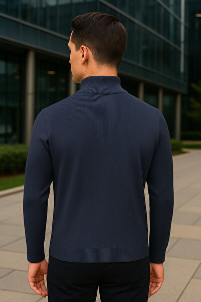 Maccali Чоловічий светр з коміром на блискавці, темно-синій, трикотажний