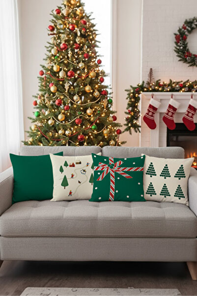 Markaev New Year Christmas Themed 4-Piece Throw Pillow Cover Set 1042