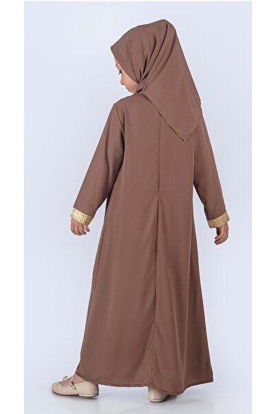 Mnk Baby&Kids Medine İpek Kumaş Eşarplı Tesettür Namaz Elbise M00742 KAHVERENGİ