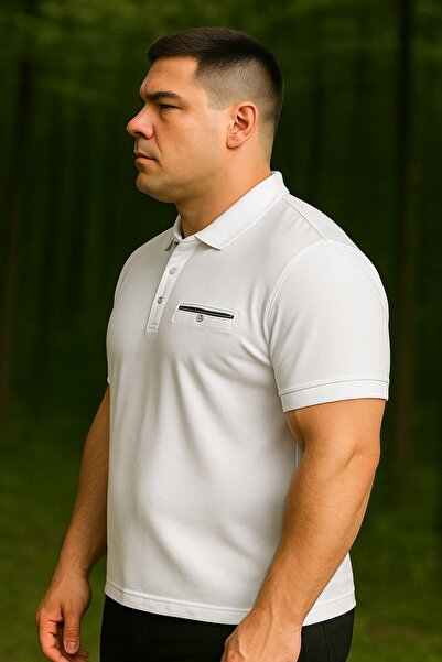 Maccali Ανδρικό μπλουζάκι μεγάλου μεγέθους Basic λευκό με γιακά πόλο με τσέπες