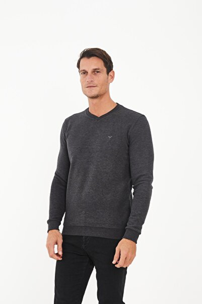 Maccali Ανδρικό φούτερ RelaxFit Winter V-Neck Long Straight Anthracite