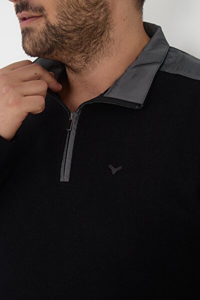 Maccali Ανδρικό μπλουζάκι με μισό φερμουάρ, μεγάλου μεγέθους, μαύρο