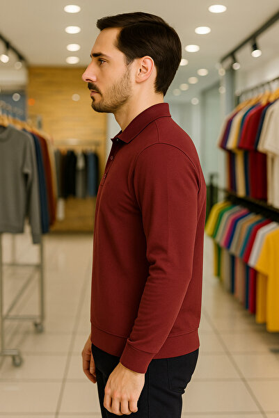 Maccali Men's Basic Casual Long Sleeve Polo Neck T-Shirt