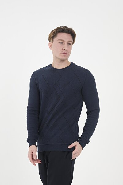 Maccali Чоловічий геометричний малюнок Basic Зимовий довгий синій світшот