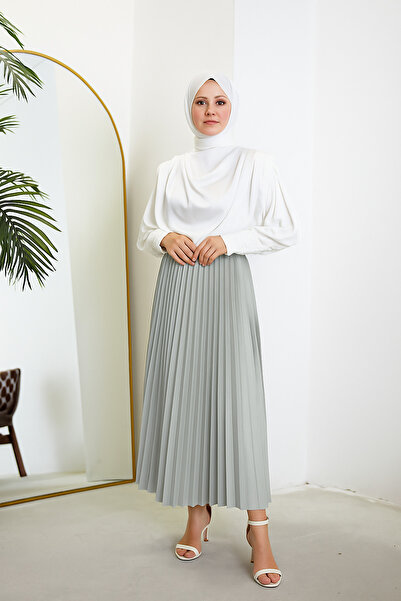 RFK Butik تنورة نسائية رمادية فاتحة مطوي