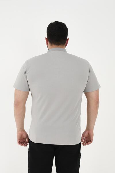 Maccali Men's Timeless Basic Long Plain Polo Neck T-Shirt with Pockets Gray