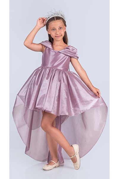 Mnk Baby&Kids Kız Çocuk Düşük Omuz Detaylı Işıltılı Prenses Elbisesi M00760 LİLA