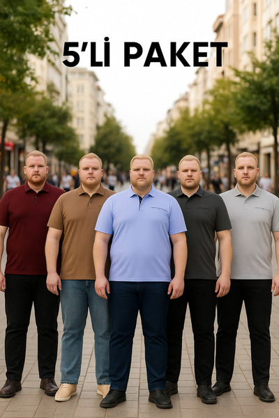 Maccali Erkek 5 Li Büyük Beden Uzun Basic Polo Yaka Tişört