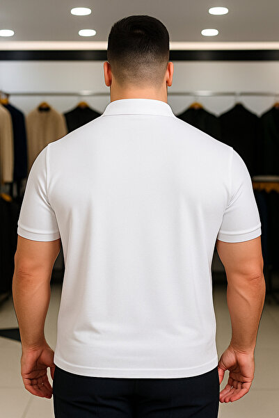 Maccali Ανδρικό μπλουζάκι με μοτίβο μεγάλου μεγέθους, φαρδύ λευκό γιακά πόλο