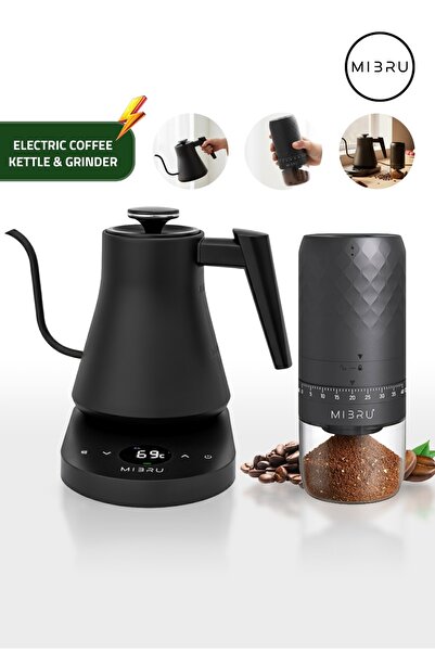 MIBRU مجموعة ماكينة صنع القهوة بالتنقيط V60 الخاصة، غلاية كهربائية ومطحنة كهر...