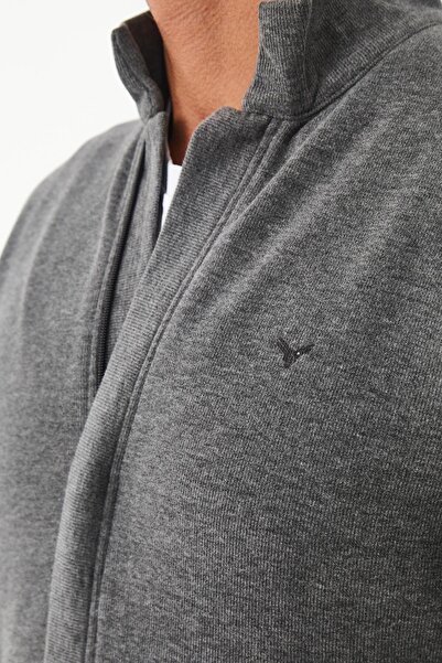 Maccali Men's Arcticflex Pocket Detailed Zippered Basic Gray Sweatshirt