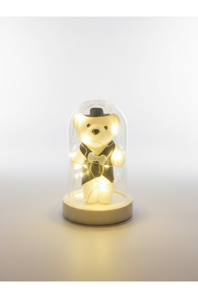 Home Ayıcık Işıklı Fanus İçerisinde Ayıcık Hediyelik Ayıcık Damat 9 cm * 15 c...
