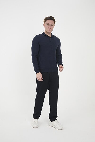 Maccali Ανδρικό μπλουζάκι με μισό φερμουάρ Fisherman Basic μακρύ μπλε φούτερ