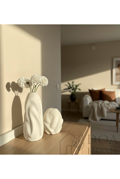 DOAHOMECONCEPT 2'li Dalgalı Dekoratif Vazo Seti Beyaz