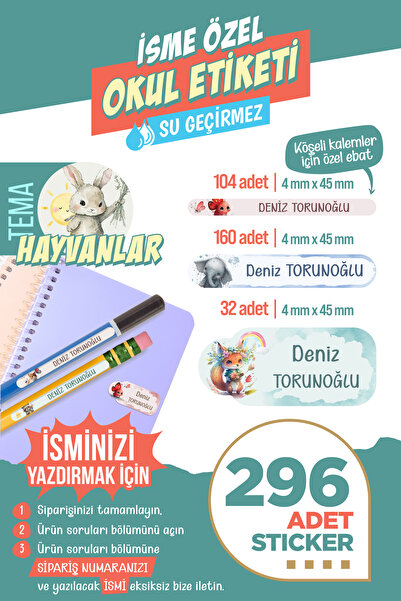 colortouch 296 ADET Hayvanlar Temalı Okul Etiketi Kalem Etiketi Sticker Defte...