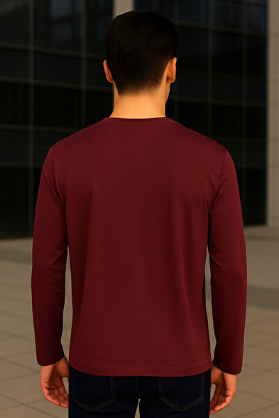 Maccali Men's Long Sleeve Casual Comfortable Basic Burgundy Sweatshirt