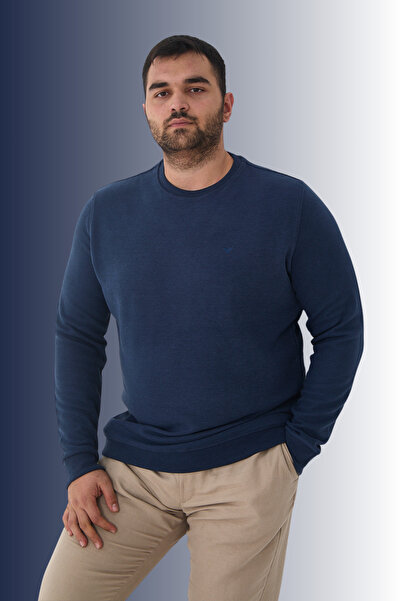 Maccali Erkek Kışlık Bisiklet Yaka Battal Basic Mavi Sweatshirt