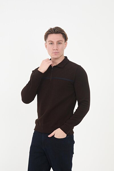 Maccali Men's Urbanedge Striped Zippered High Top Brown Sweatshirt