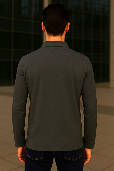 Maccali Ανδρικό μακρυμάνικο μπλουζάκι με γιακά πόλο, καθημερινό βασικό καπνιστό