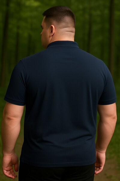 Maccali Men's Plus Size Basic Navy Blue Polo Neck T-Shirt with Pockets
