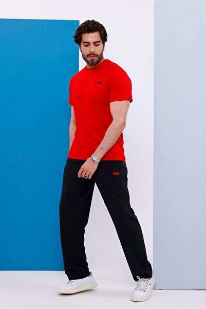 Piyera Men's Battal Size Red Crew Neck T-Shirt Bottom-Top Set - 101