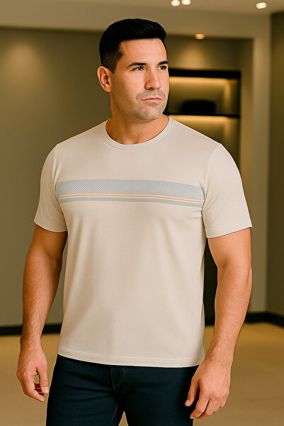 Maccali Ανδρικό μπλουζάκι με κοντομάνικο μοτίβο μεγάλου μεγέθους Loose Ecru