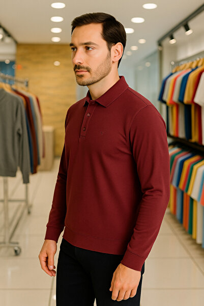 Maccali Men's Basic Casual Long Sleeve Polo Neck T-Shirt