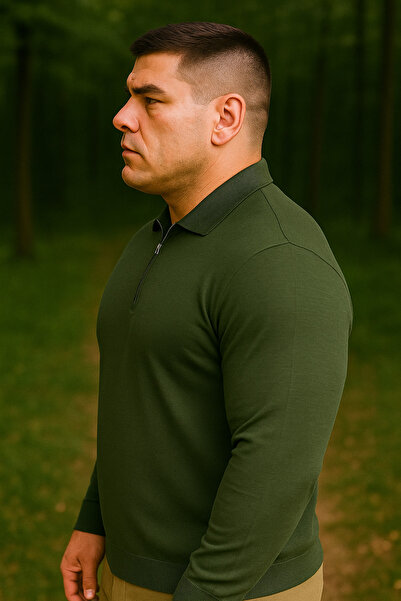 Maccali Ανδρικό φούτερ μεγάλου μεγέθους Basic Khaki με φερμουάρ