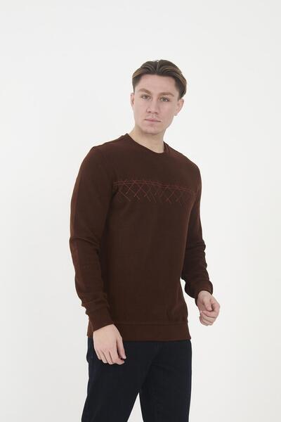 Maccali Мъжка CloudFit Basic дълга суитшърт с велосипедна яка и кафяв десен