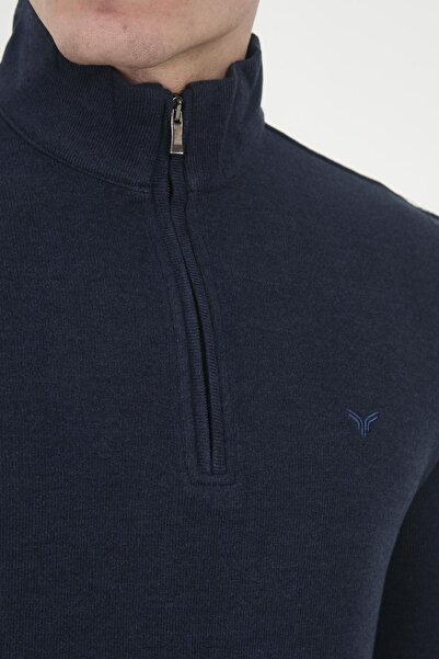 Maccali Ανδρικό μπλουζάκι με μισό φερμουάρ Fisherman Basic μακρύ μπλε φούτερ