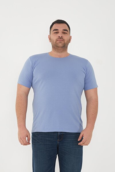 Maccali Erkek Slim Fit Battal Kısa Kollu Basic Tişört Mavi