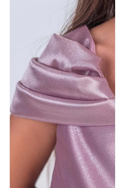 Mnk Baby&Kids Kız Çocuk Düşük Omuz Detaylı Işıltılı Prenses Elbisesi M00760 LİLA