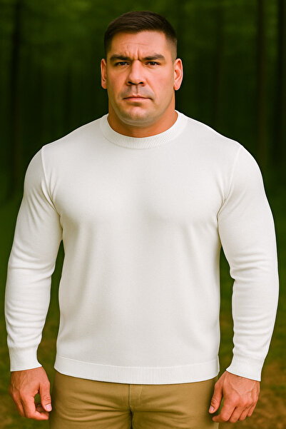 Maccali Чоловічий великий розмір, вільний крій, базовий білий светр з трикотажу